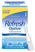 Refresh Optive Lubricant Eye Drops, Preservative-Free, 0.01 Fl Oz Single-Use Containers, 60 Count