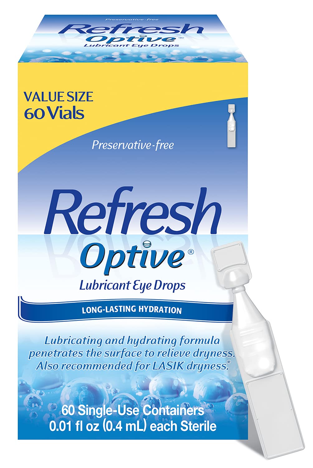 Refresh Optive Lubricant Eye Drops, Preservative-Free, 0.01 Fl Oz Single-Use Containers, 60 Count