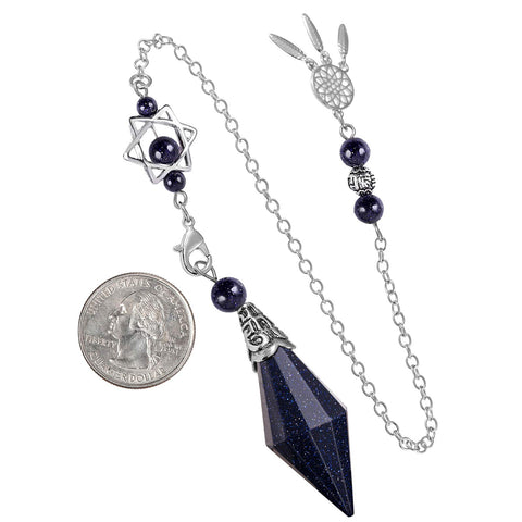 SUNYIK Faceted Healing Crystal Point Pendulum for Divination Pointed Quartz Stone Pendant with Merkaba Star and Dream Catcher, B