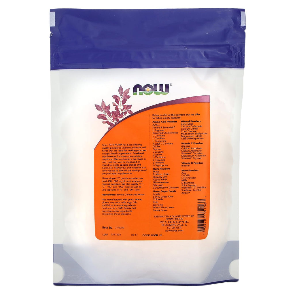 NOW Supplements, Empty Gelatin Capsules, Single 0, Bovine Sourced, Filled by Weight, 250 Gel Capsules