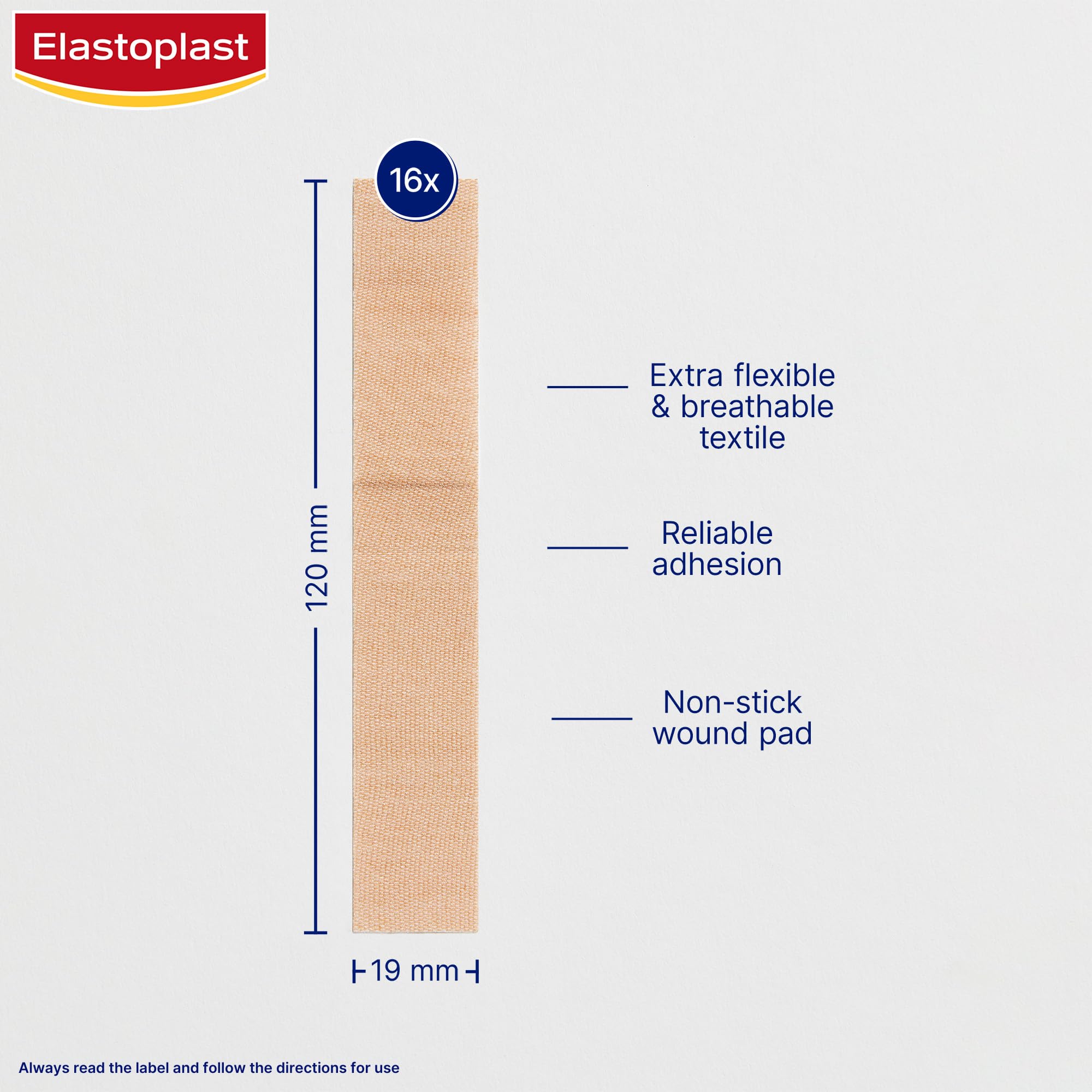 Elastoplast Extra Flexible Finger Strip Plasters (16 Pieces), Flexible and Durable Plasters for Fingers, Stretchy Fabric Plaster