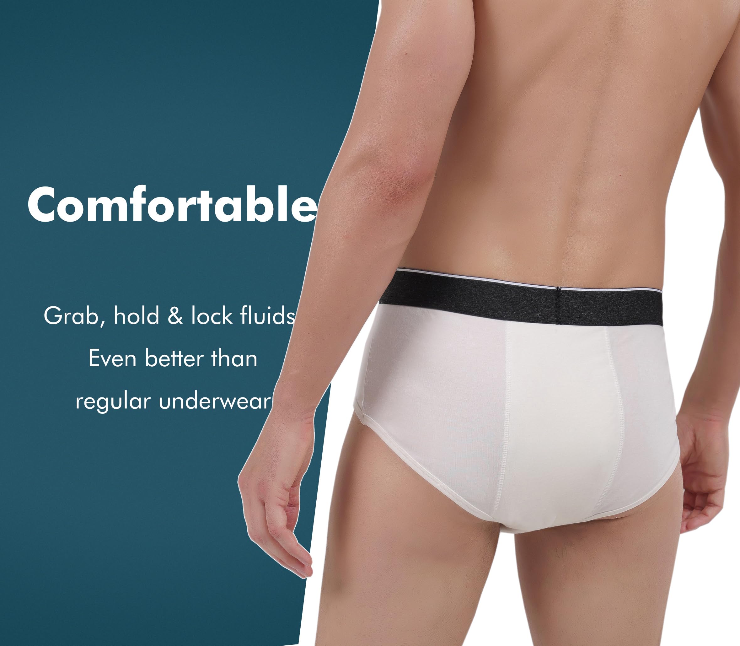 AIRCUTE Men Urinary Incontinence Underwear Washable Super Absorbency Briefs for Bladder Leak 160 ML 3 Pack (3 White, Medium)