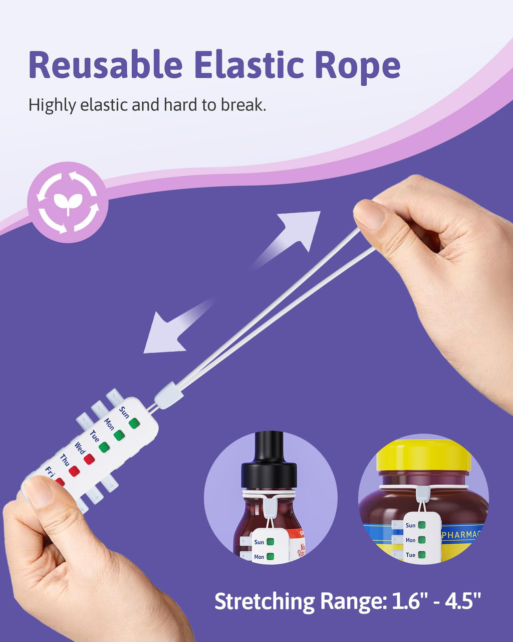 FEATY Pill Reminder for Meds Bottles, Arthritis-Friendly Pill Tracker with Anti-Slide Design, Reusable Medication Tracker for Pe