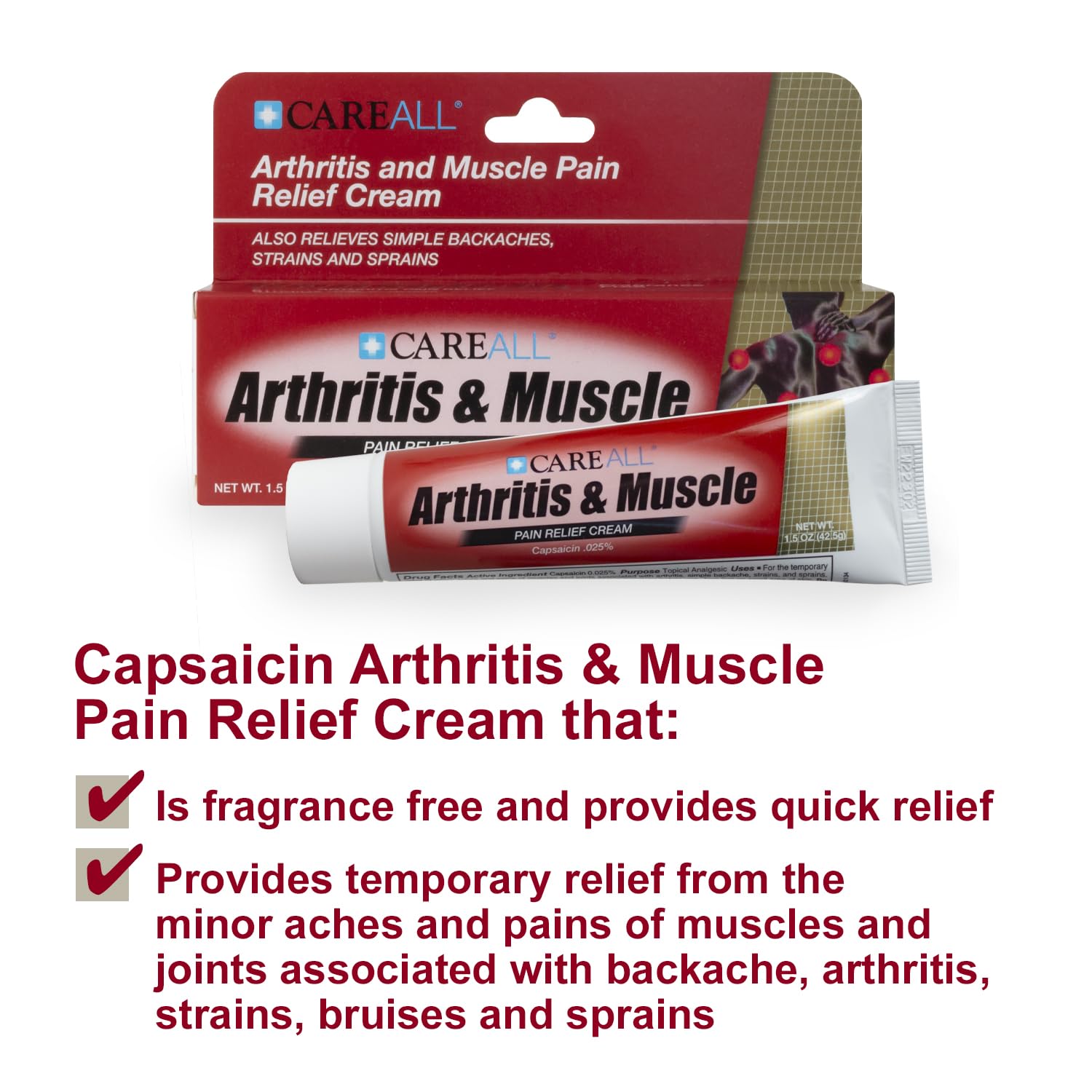 CareAll Capsaicin Arthritis, Muscle, and Joint Cream 1.5 oz. (3 Pack), Relief of Minor Aches and Pains from Backache, Sprains, S