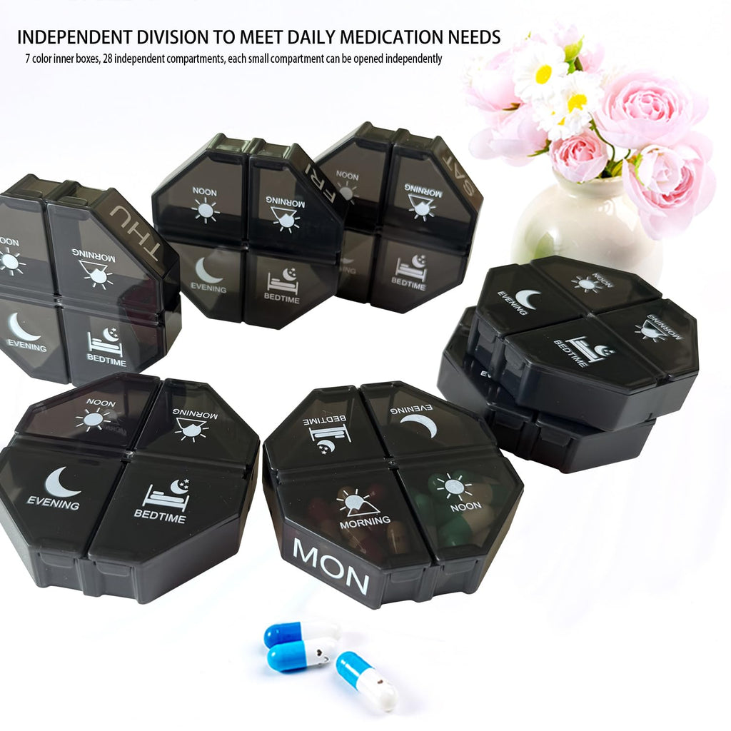 Weekly Pill Organizer 4 Time a Day,Pill Dispensers, Pill Box 7 Day with 28 Extra Large Compartments Portable Travel ,4 Times a D