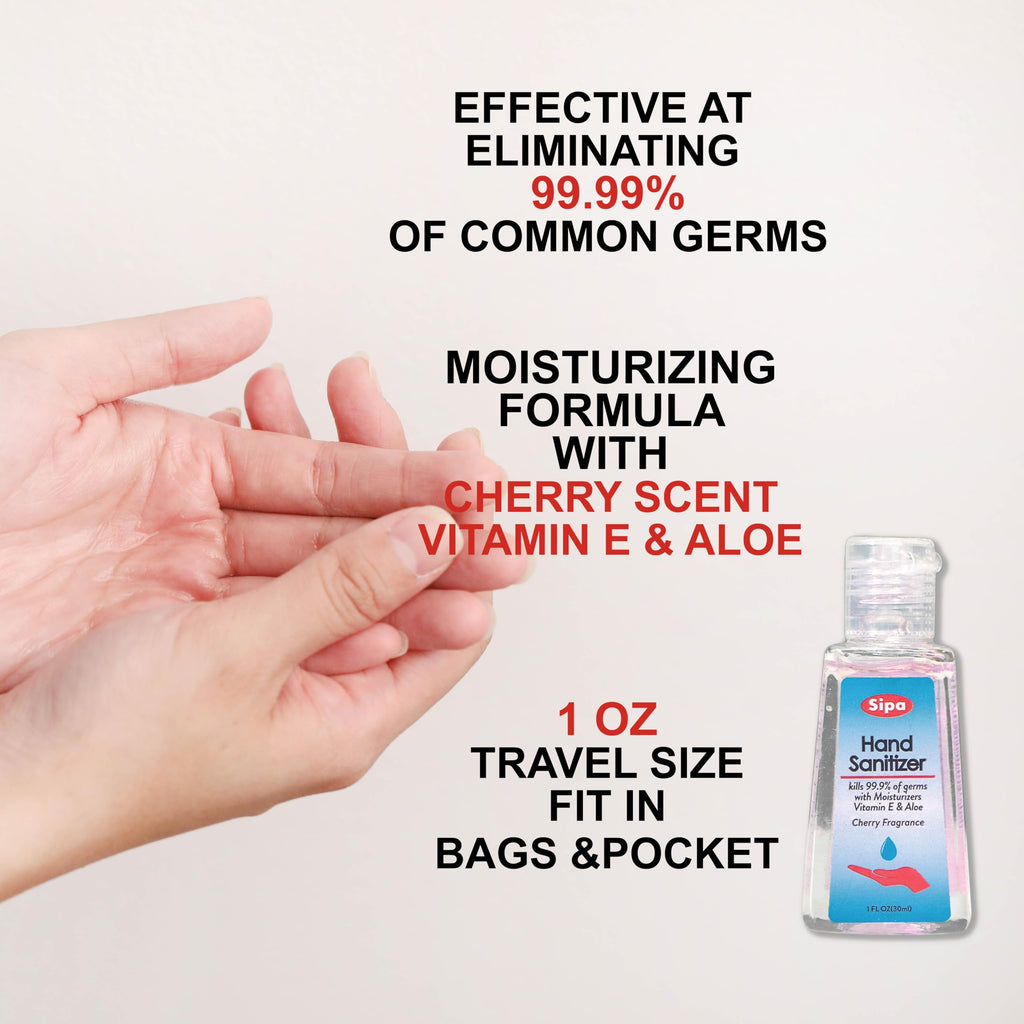 SIPA Bulk Cherry Scent Hand Sanitizer Travel Size Bundle 1 oz, Cap Bottle, Protect Against Germs with Vitamin E Formula, with 2