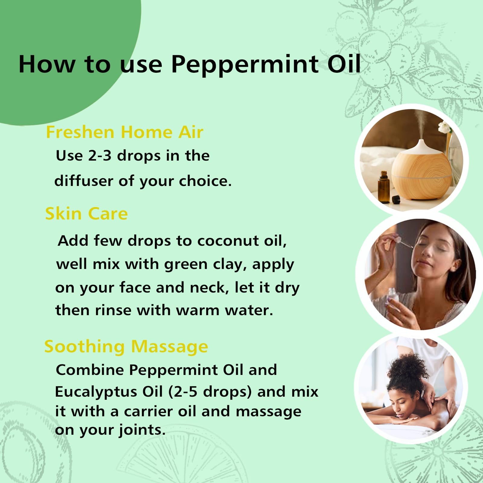 Peppermint Oil for Diffuser, Hair, Spray, Soap, Body Wash, 100% Pure Peppermint Essential Oil - 100ml