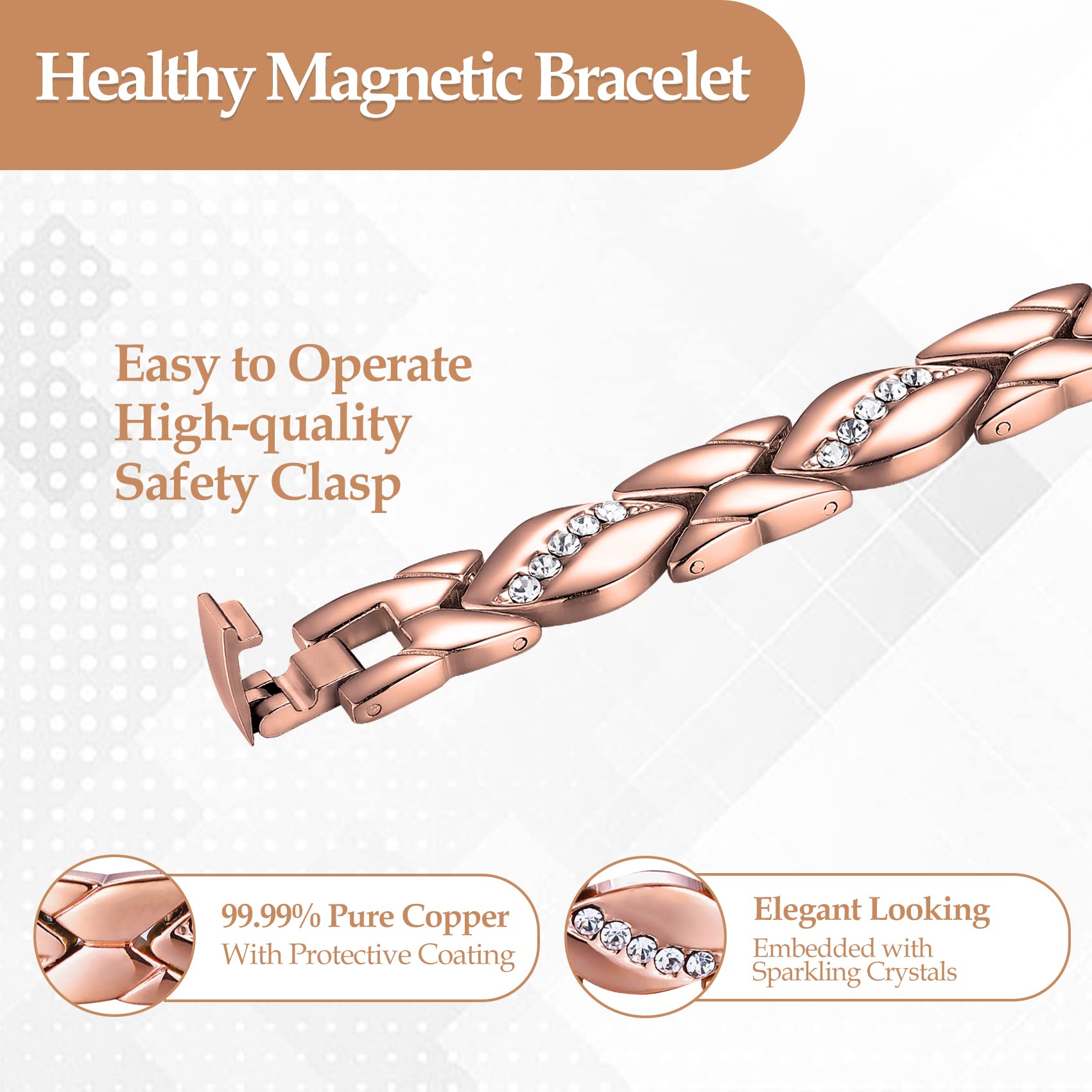 Jecanori Copper Magnetic Bracelets for Women,Adjustable 99.9% Solid Copper Bracelets,Valentine's Day Gifts Magnetic Jewelry with