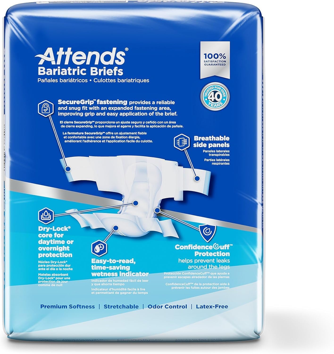 Attends Bariatric Incontinence Disposable Briefs, 4X-Large, Up to 106 Waist with SecureGrip Tab Closure, Ultimate Absorbency, Dr