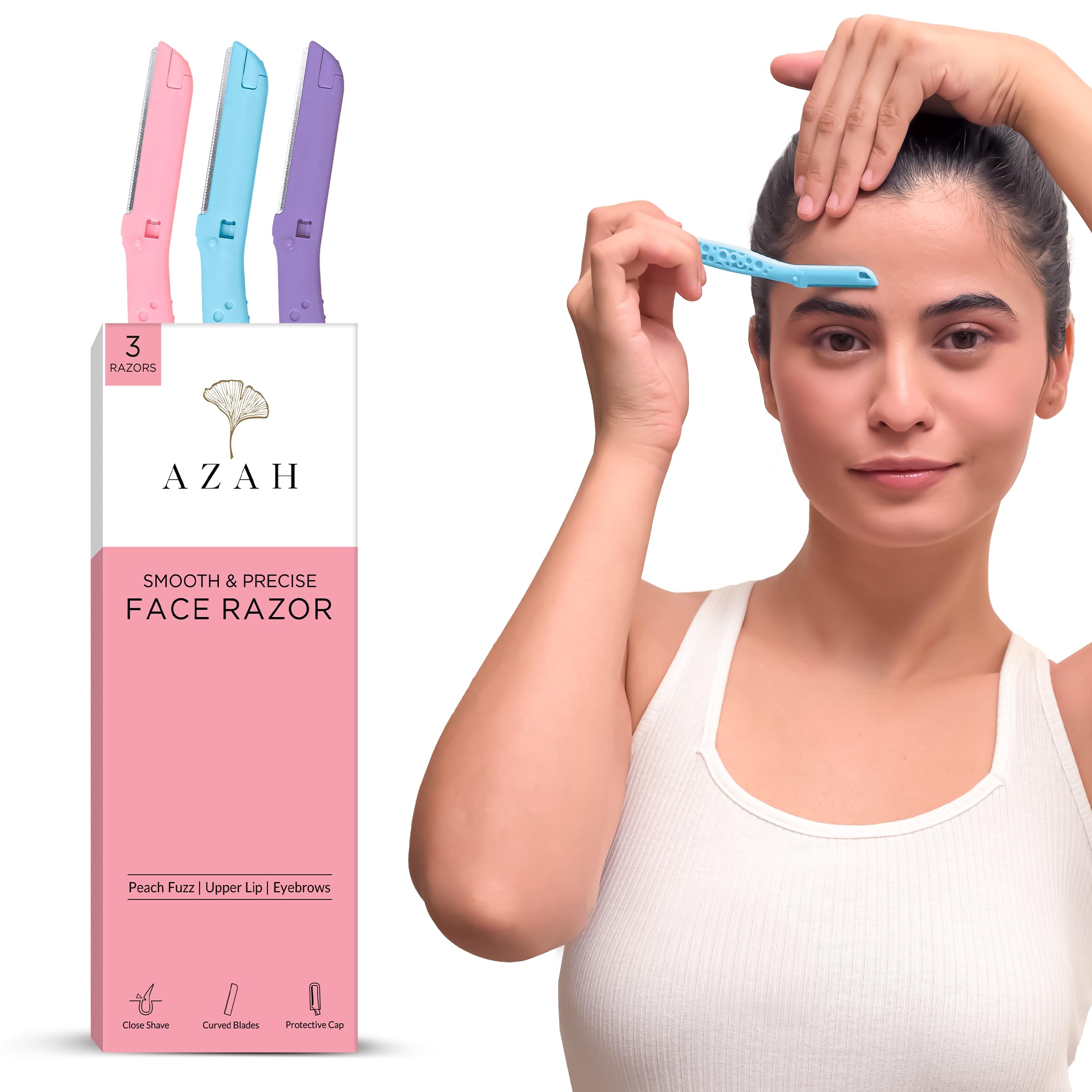 Azah Face Razor For Woman [Pack Of 3] | Instant & Painless Facial Razors For Women Facial Hair | Perfect For Eyebrows, Upper Lip