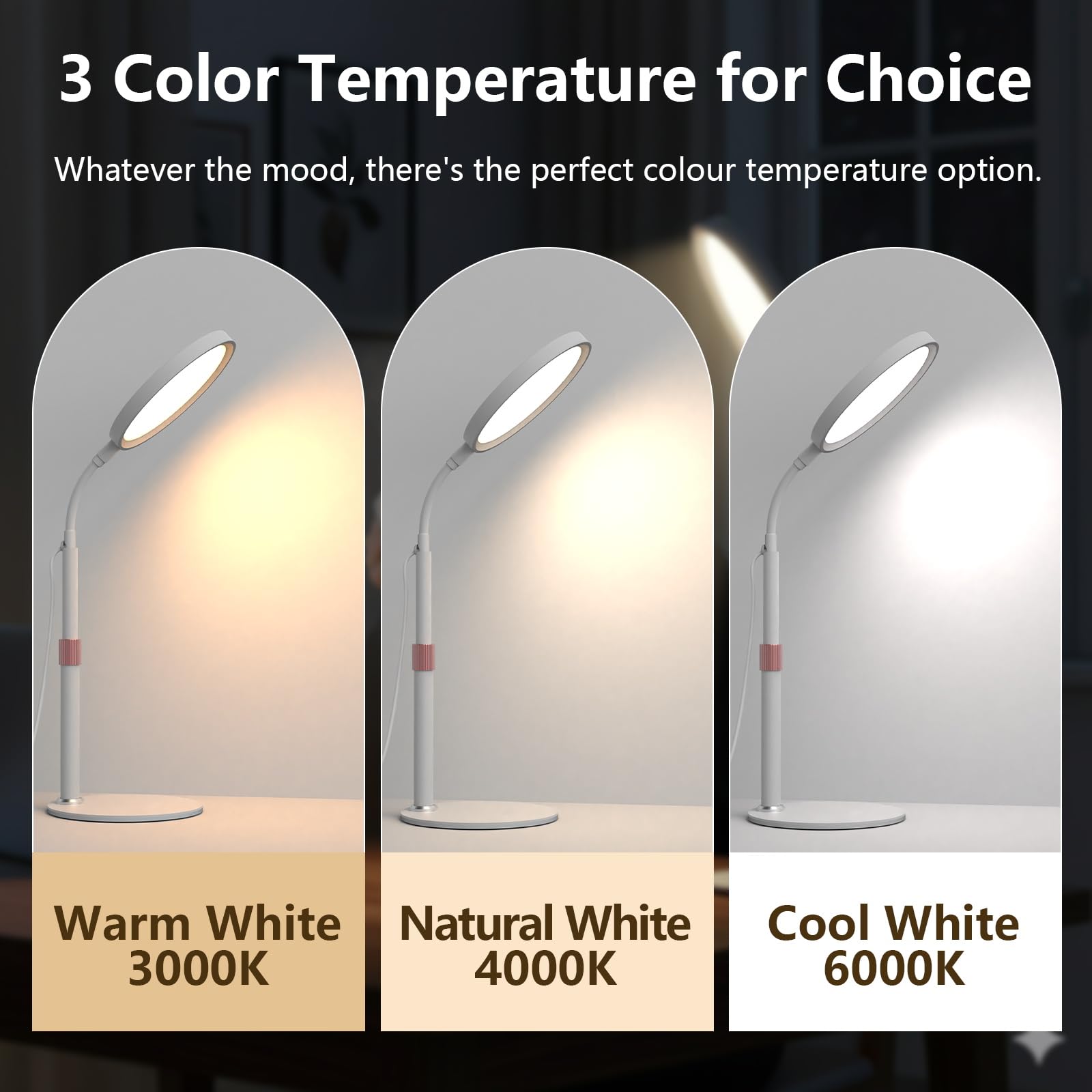 Threnthos Light Therapy Lamp,10000 Lux LED UV-Free Sunlight Lamp,Full Spectrum Happy Therapy Desklamp with UV-Free,3 Color & 9 B