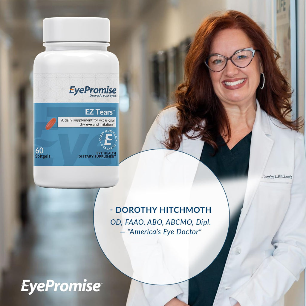 EyePromise Ez Tears Eye Vitamin - Occasional Eye Irritation Supplement - Omega-3s and 8 Other Soothing Ingredients - for Irritat
