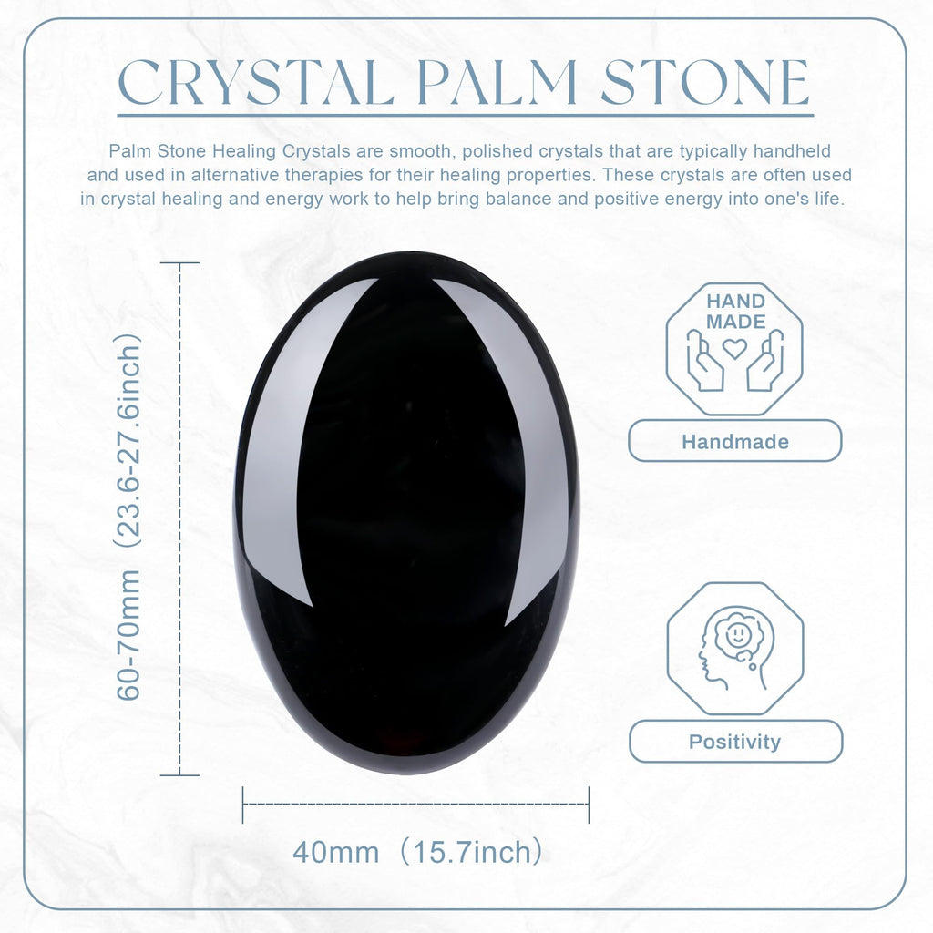 QINJIEJIE 2.4 Black Obsidian Crystal Stone Natural Gemstones Polished Palm Stone Healing Crystals 1PCS Worry Stone Energy Balanc