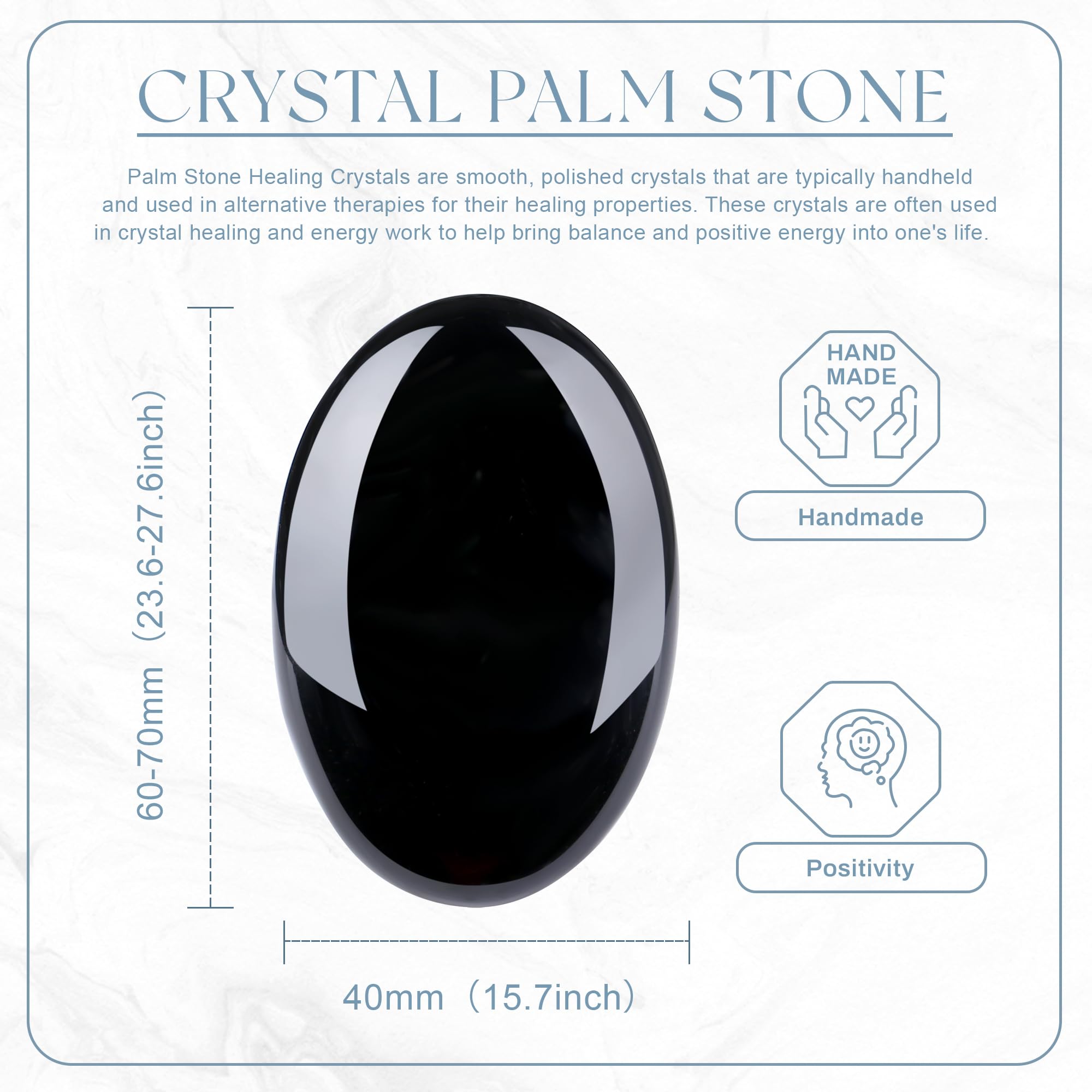 QINJIEJIE 2.4 Black Obsidian Crystal Stone Natural Gemstones Polished Palm Stone Healing Crystals 1PCS Worry Stone Energy Balanc