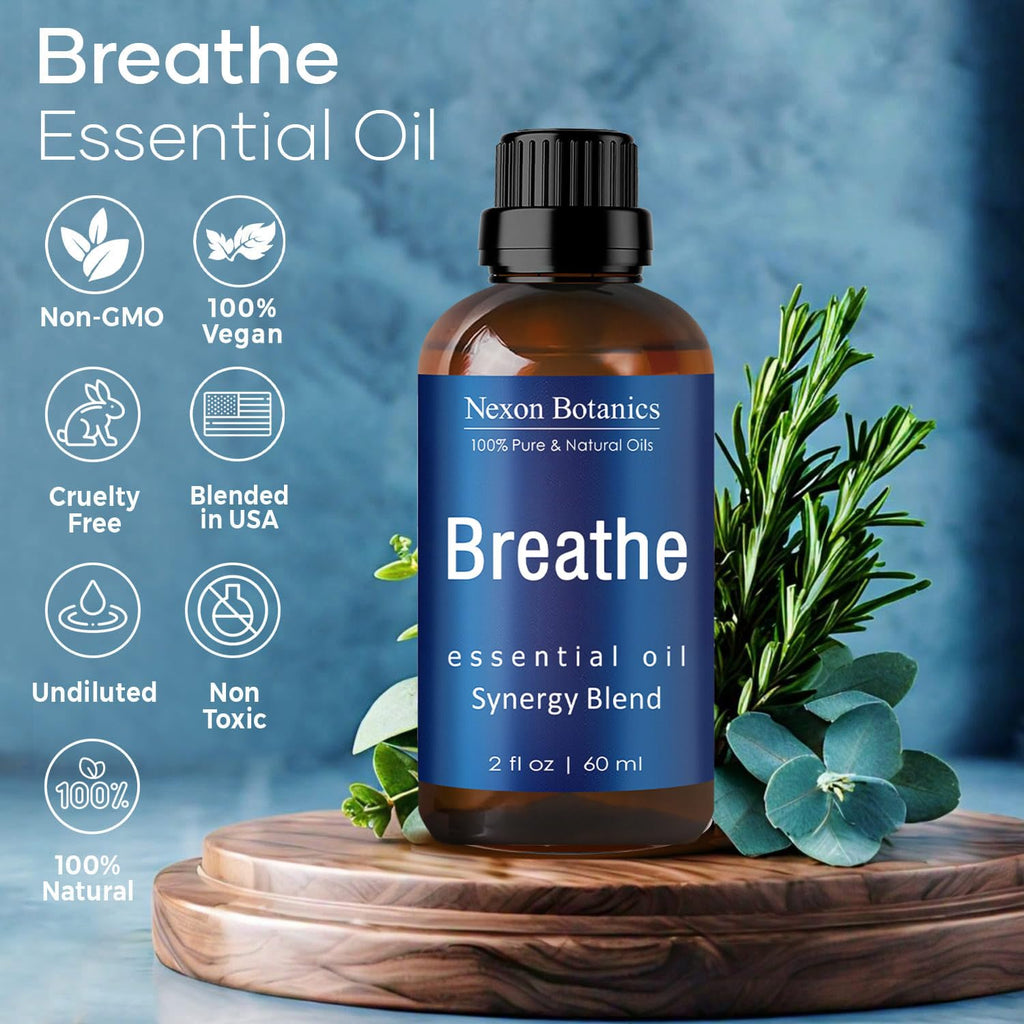 Breathe Essential Oil Blend 60 ml - Breath Sinus Relief with Menthol Oils - for Humidifiers, Diffusers, and Aromatherapy - Nexon