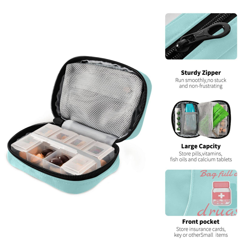 Naanle Pill Organizer Pill Box 7 Day Pill Case Bag Travel Pill Organizer Bag with Zipper Portable Weekly Case Compact Size for V