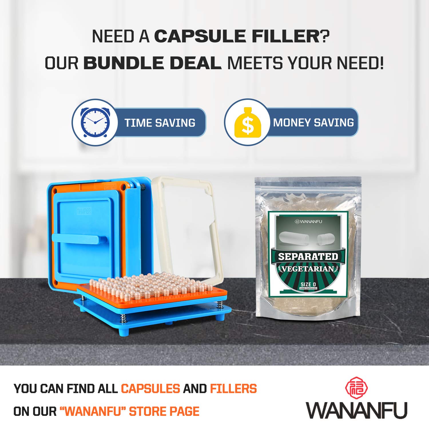 wananfu Pre-Separated Empty Capsules 0 Vegetarian (1000 Count), Clear Fillable Veggie Pill Capsules Size 0 for Making Your Own S