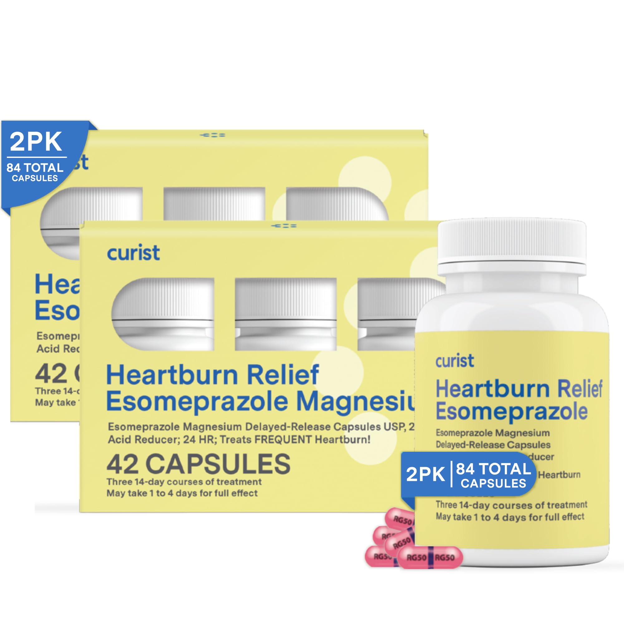 Curist Esomeprazole 20mg Capsules Delayed-Release 84 Count - Acid Reflux Medicine for Heartburn Relief - Two Packs of 42 Count C