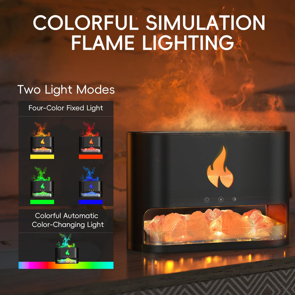 Yaledi Fireplace Flame Diffuser, Aromatherapy Essential Oil 250ml Himalayan Salt Lamp Cool Mist Ultrasonic Humidifier for Bedroo