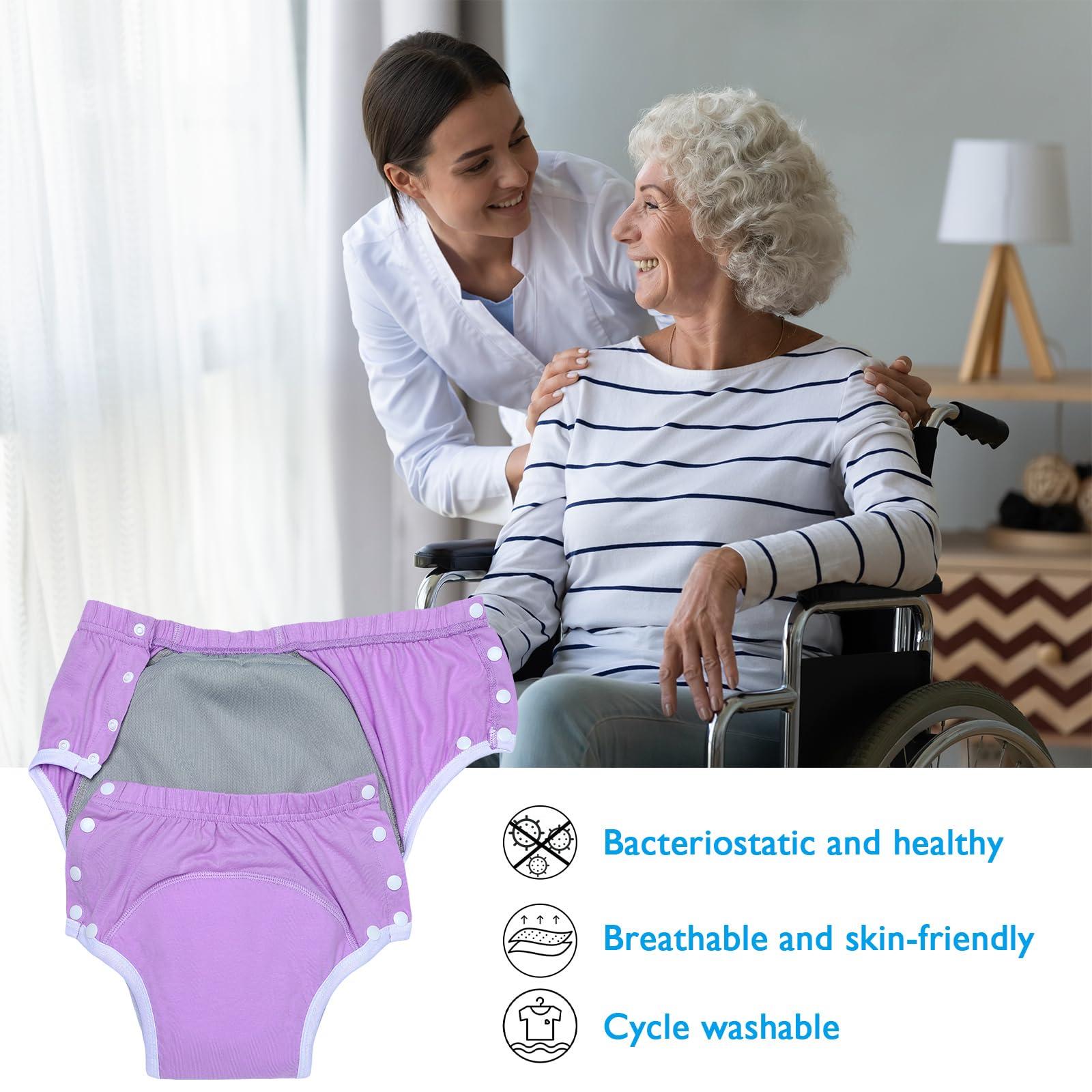 Timgle 8 Pcs Reusable Adult Diapers for Women Incontinence Adults Leak Proof Cotton Cloth Underwear Washable Absorbency Underpan