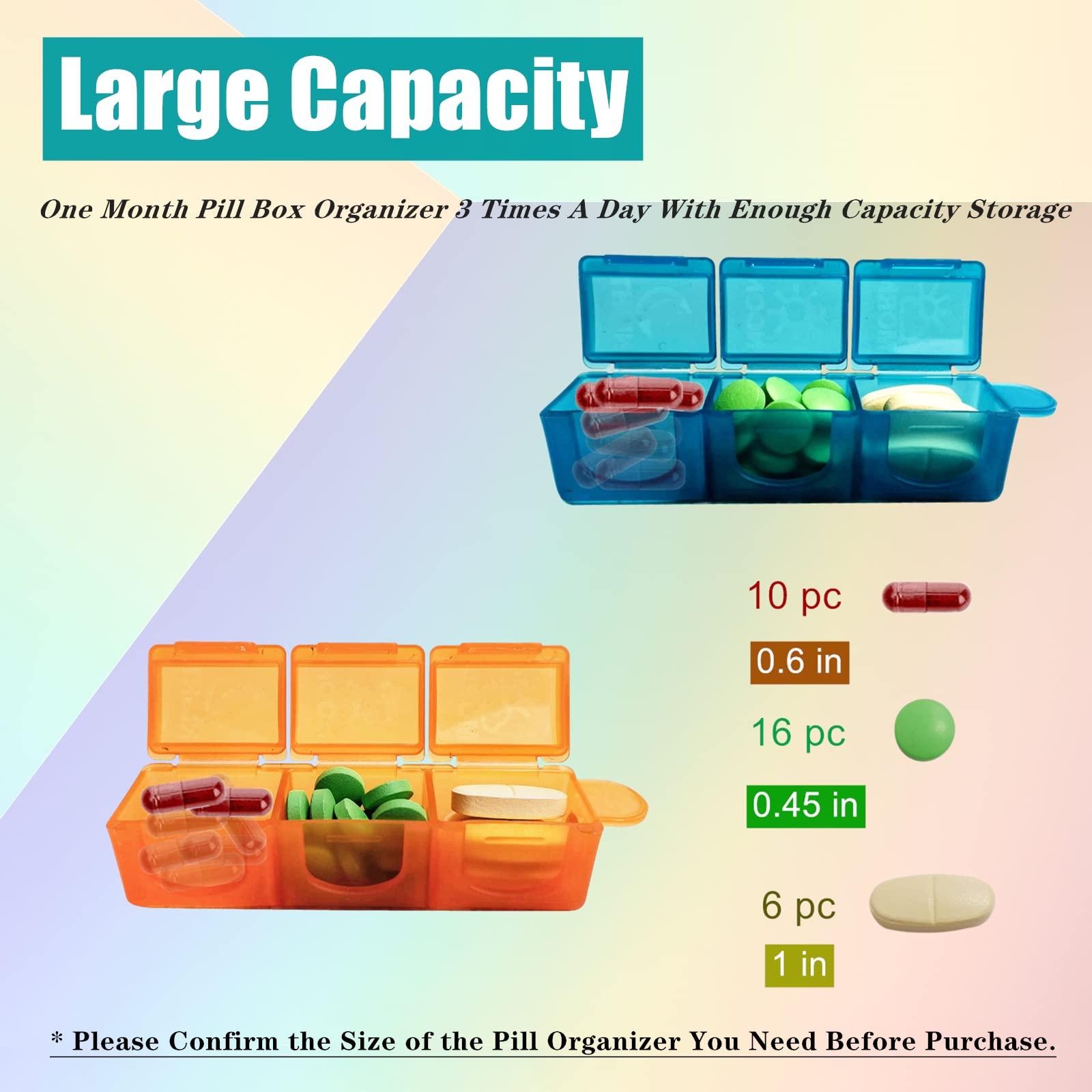 CAidRE Monthly Pill Organizer 31 Day 3 Times a Day - One Month Pill Box for Medications, Fish Oil, Vitamins & Supplements - 30 D