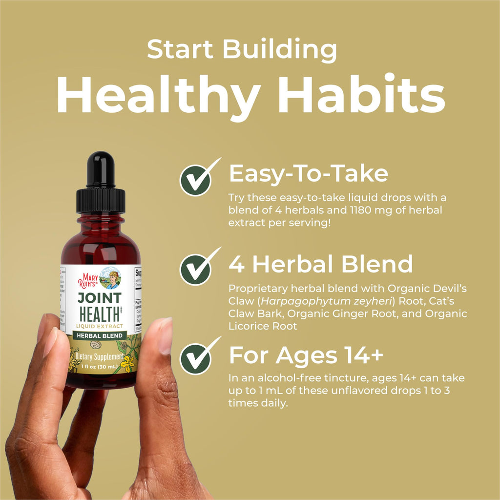 Joint Health Liquid Extract by MaryRuths | Four Herbal Blend Liquid Drops | Ginger Root | Licorice Root | Cats Claw | Devils Cl