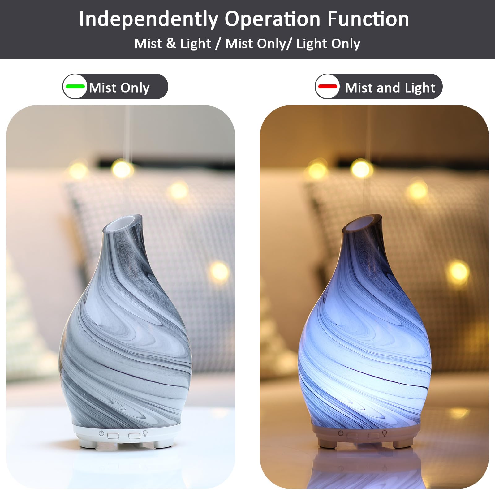 Essential Oil Diffuser 120ML Glass Ultrasonic Aromatherapy Oil Diffuser-Aroma Humidifier Glass Diffuser,7 Color Changing Light W