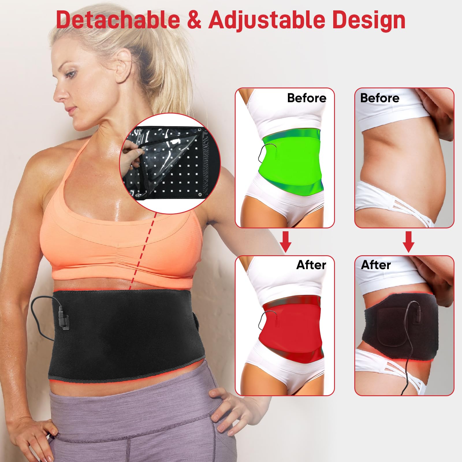 Red Light Therapy for Body: Infrared Light Therapy Belt Heating Massage Pad with Vibration for Back, Waist, Shoulder, and Belly