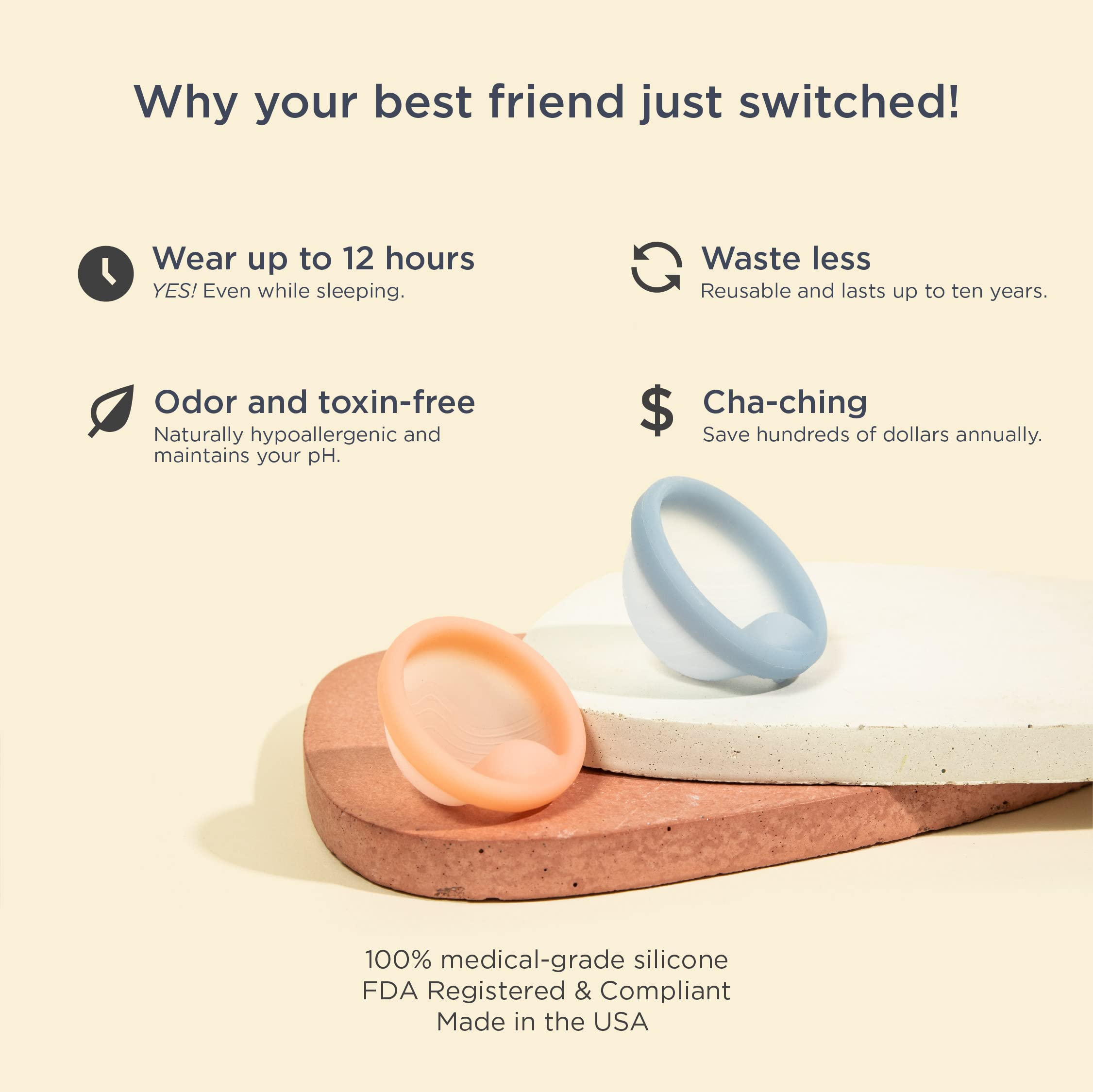Saalt Menstrual Disc Duo - Soft, Flexible, Reusable Medical-Grade Silicone, Wear 12 Hours, Removal Notch Duo, Includes Both Size
