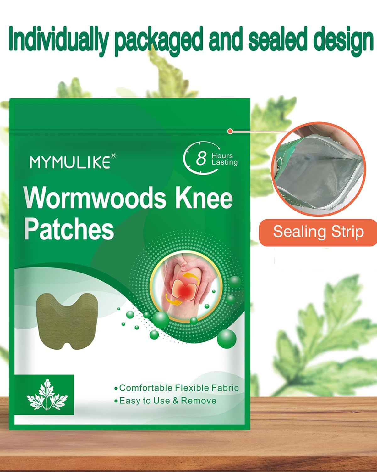 MYMULIKE Knee Patches, 100 Count Warming Natural Herbal Plaster Knee Patches, Wormwood Extract Sticker 8 Hours Lasting Reduction
