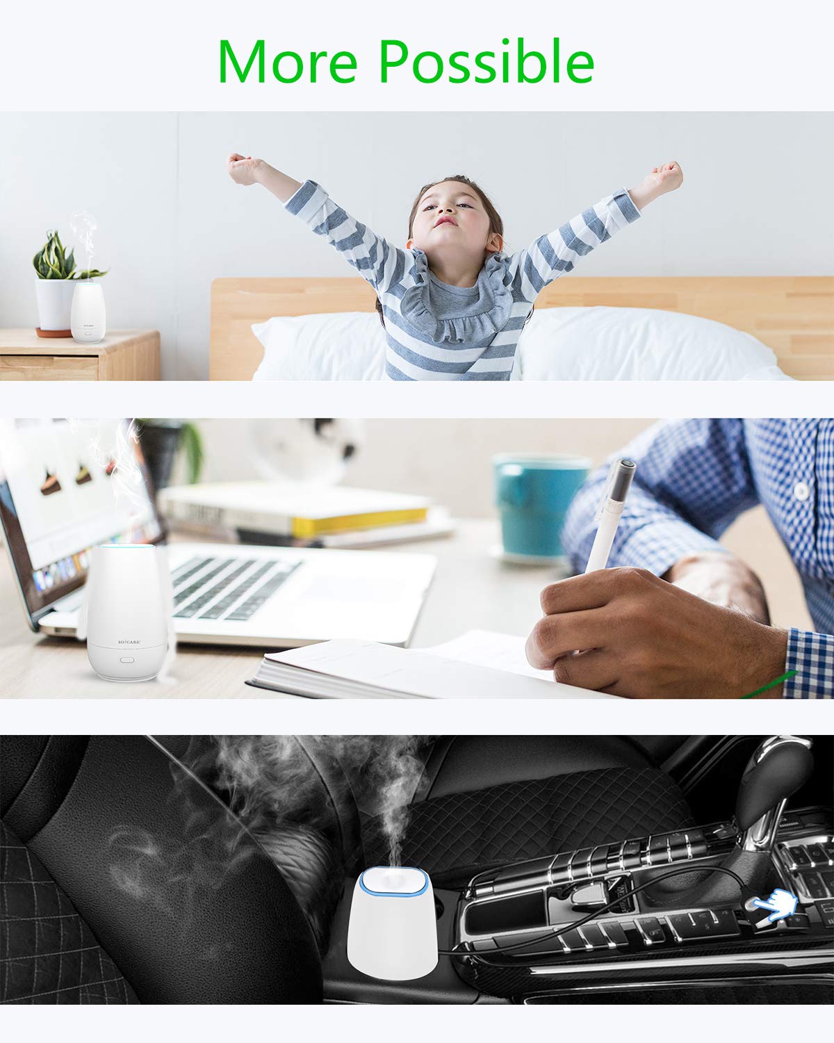 SOICARE Car Diffuser (2nd Generation), Small Portable Car Essential Oil Diffuser with Built-in USB Cable, Mini Aromatherapy Air