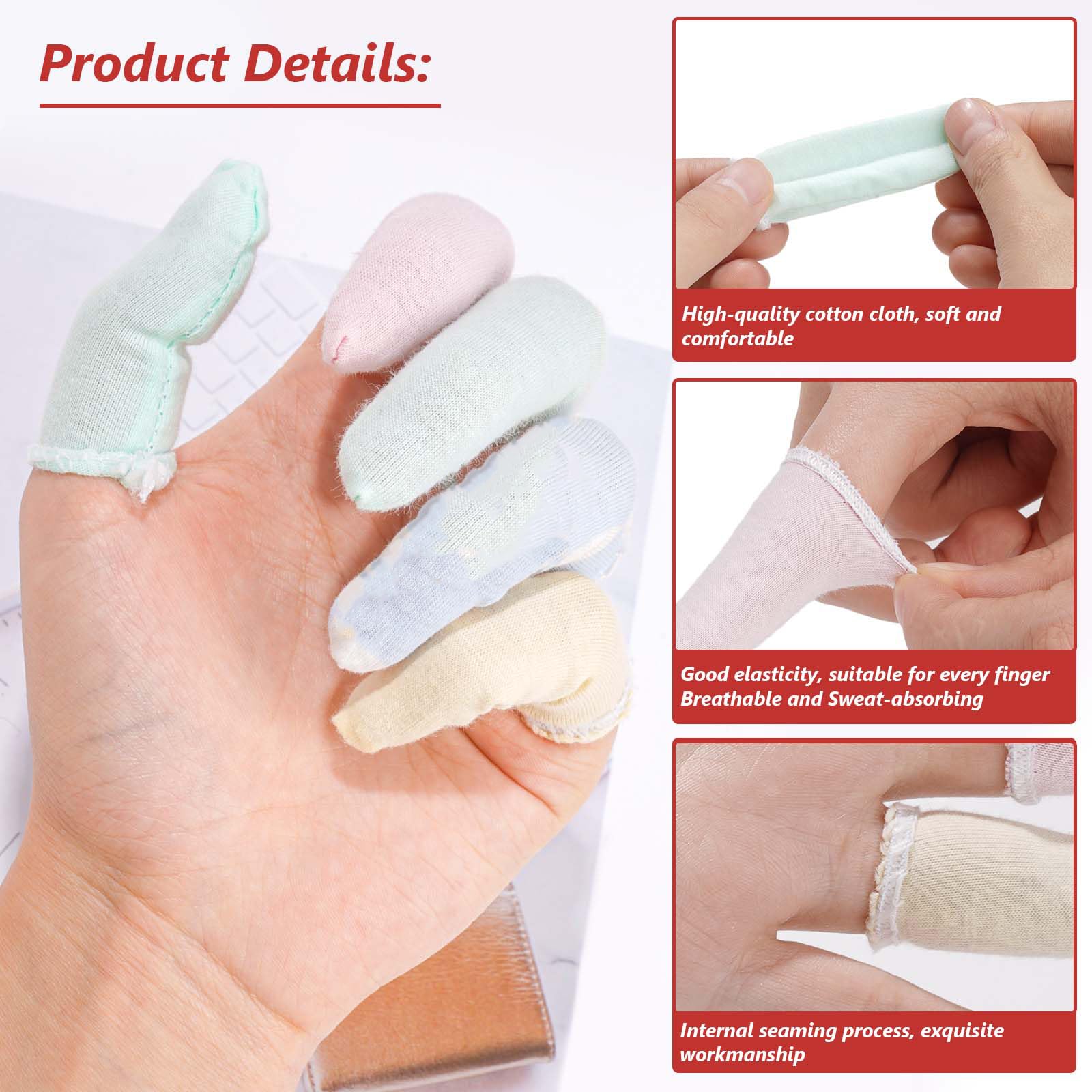 100 Pcs Finger Cots Cotton Material with Elasticity Finger Guards Hand Toe Thumb Fingertips Sleeves Protector by EORTA, Comforta