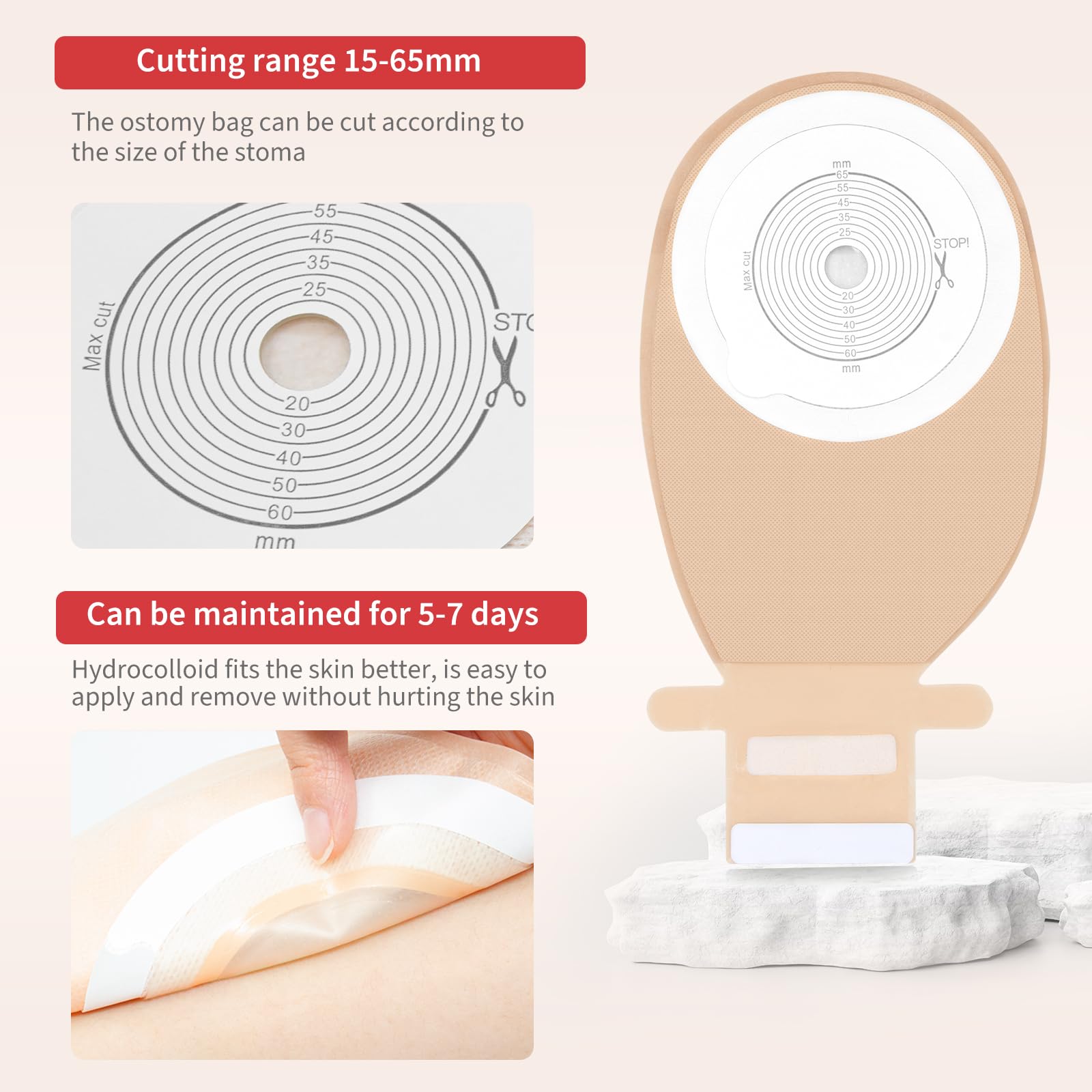 DERAYMI 20 PCS Colostomy Bags Ostomy Supplies One Piece Ostomy Bags, Ostomy Drainable Pouches for Ileostomy Stoma Care Cut-to-Fi