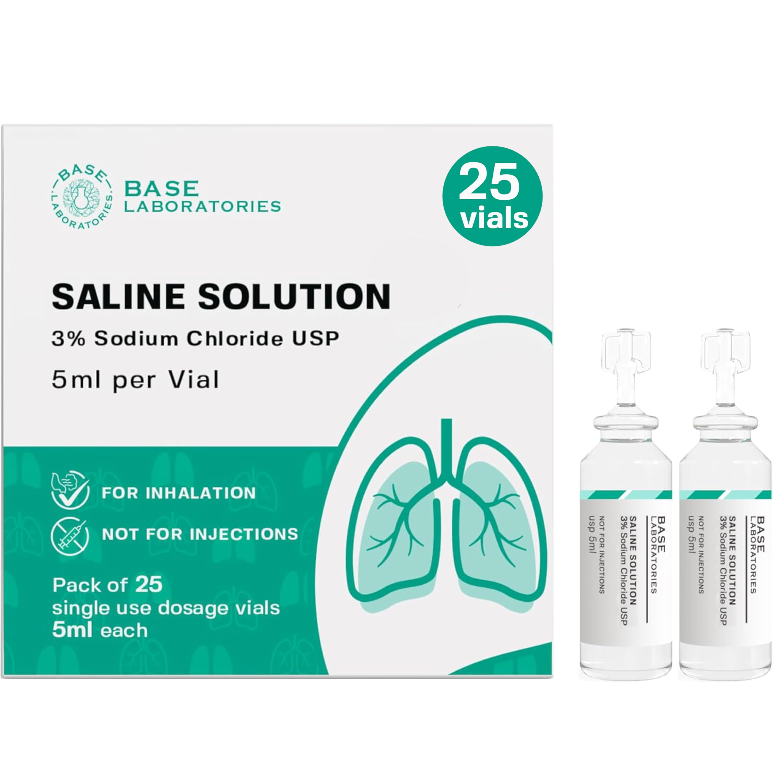 BASE LABORATORIES 3% Saline Solution for Nebulizer Machine | Saline Solution for Inhalation & Nasal Irrigation | High 3% Concent