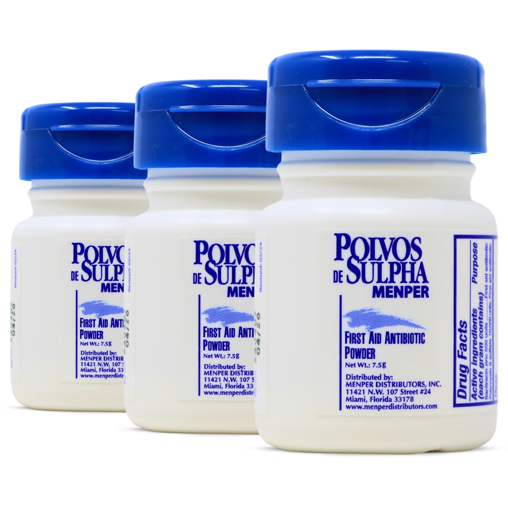 Polvos de Sulpha Antibiotic First Aid Powder. for Minor Cuts, Scrapes and Burns. Prevents Wound Infection. 0.90 Oz / 7.5 g. Pack