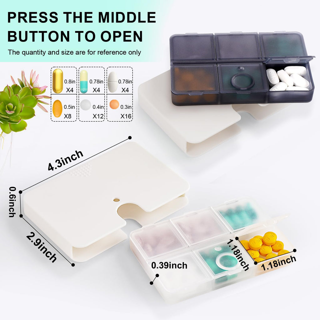 Portable Pill Organizer, 6 Compartments Travel Pill Case for Purse or Pocket -Small Pill Box Semi Transparent Black (1 Transpare