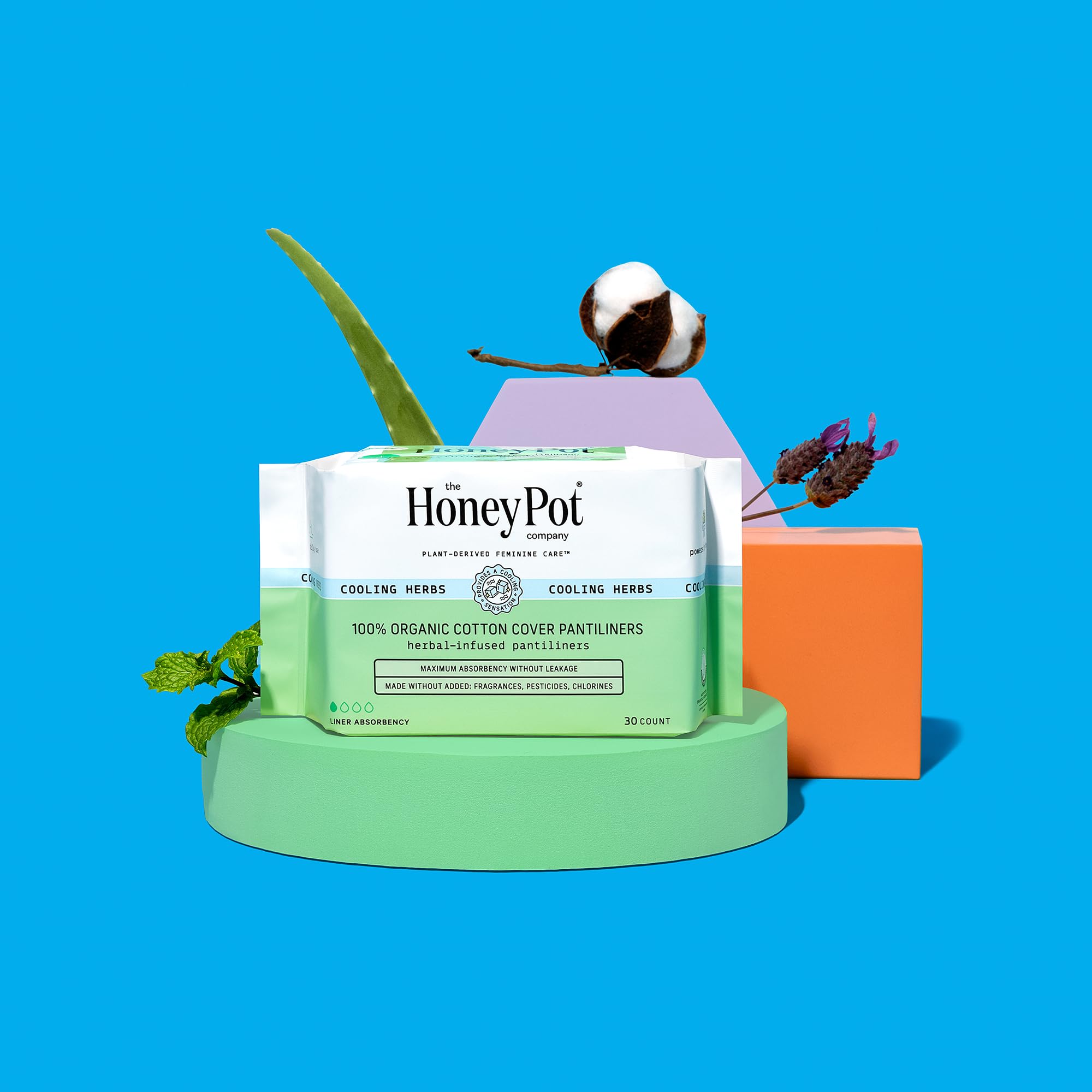 The Honey Pot Company - Herbal Everyday Panty Liners for Women - Infused w/Essential Oils for Cooling Effect & Organic Cotton Co