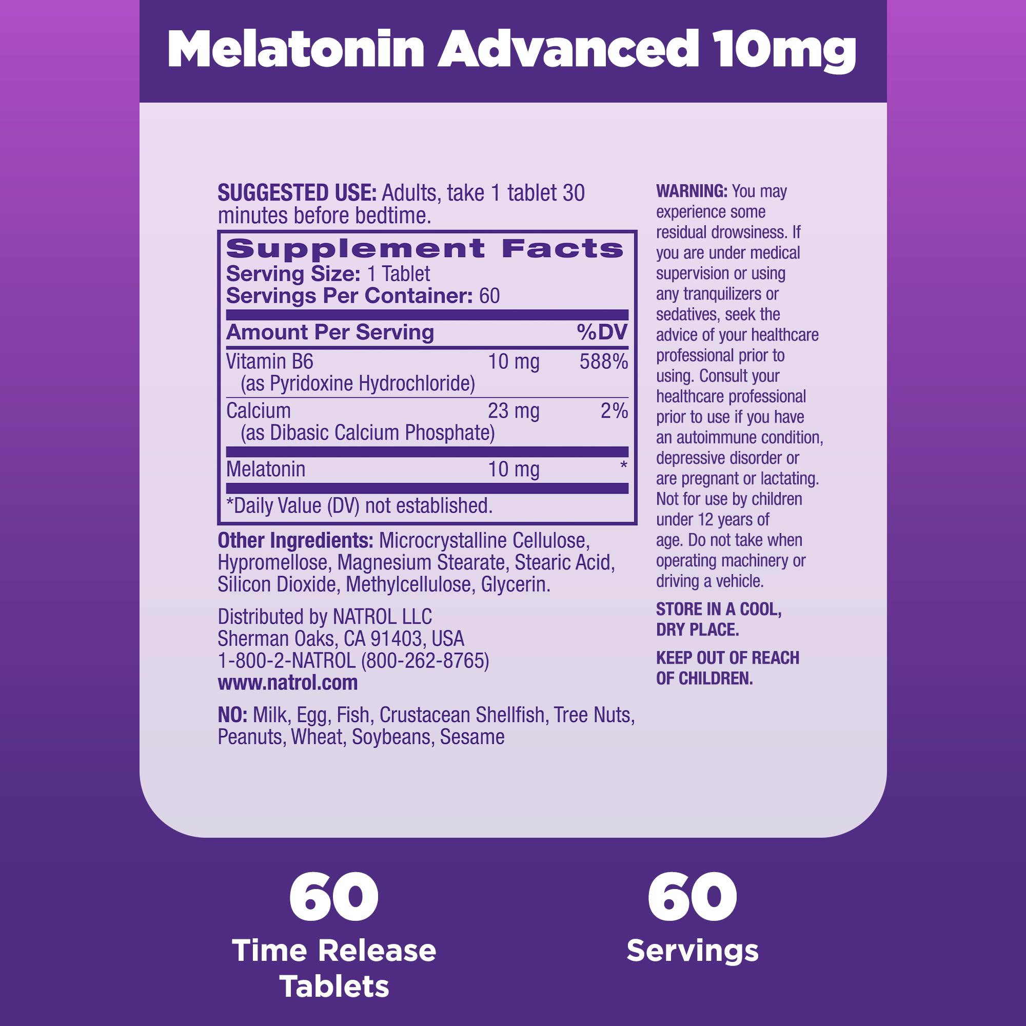 Natrol Advanced Sleep Melatonin 10mg, Dietary Supplement for Restful Sleep, Time Release Melatonin Tablets, 60 Time-Release Tabl