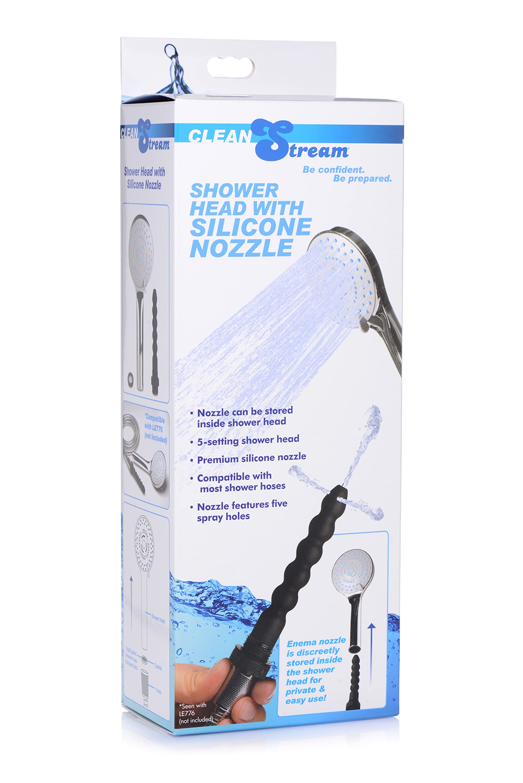 Cleanstream Shower Head with Body Safe Silicone Enema Nozzle, Shower Douche, Reusable Cleaner for Men Women, Connected to Shower