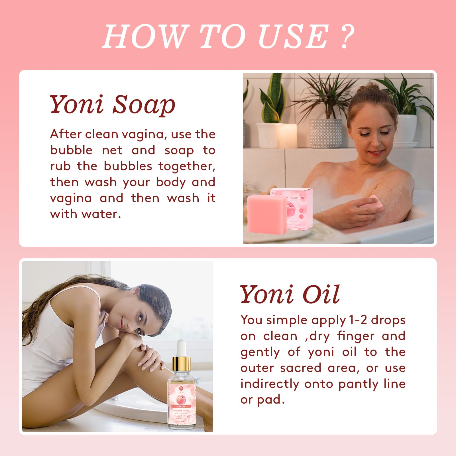 Feminine Wash & Yoni Oil & Yoni Soap Set for Women, Yoni Wash for Vaginal Ph Balance Remove Odor Moisturizing, 1 Fl.Oz Feminine