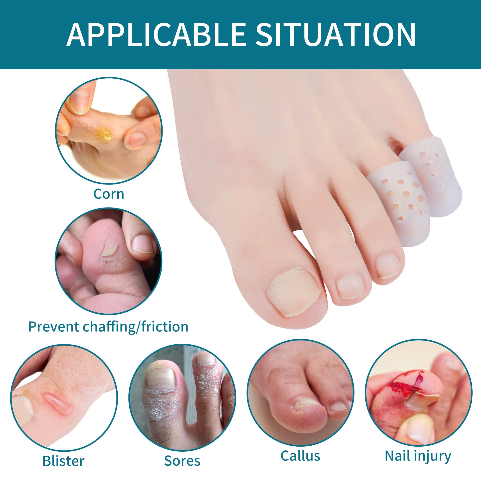 Hoogoo Pinky Toe Protectors With Hole, 10 Pack Toe Caps Covers Protect Toe from Rubbing, Corns, Blisters, Hammer Toes and Other