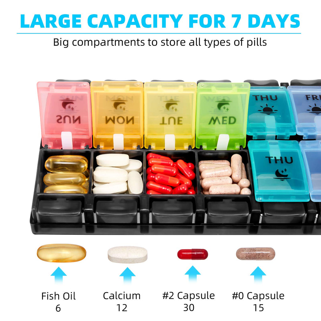 FGcase AM PM Weekly 7 Day Pill Organizer, Large Daily Pill Cases Pill Box with Easy Push Button, Pill Reminder Container for Med