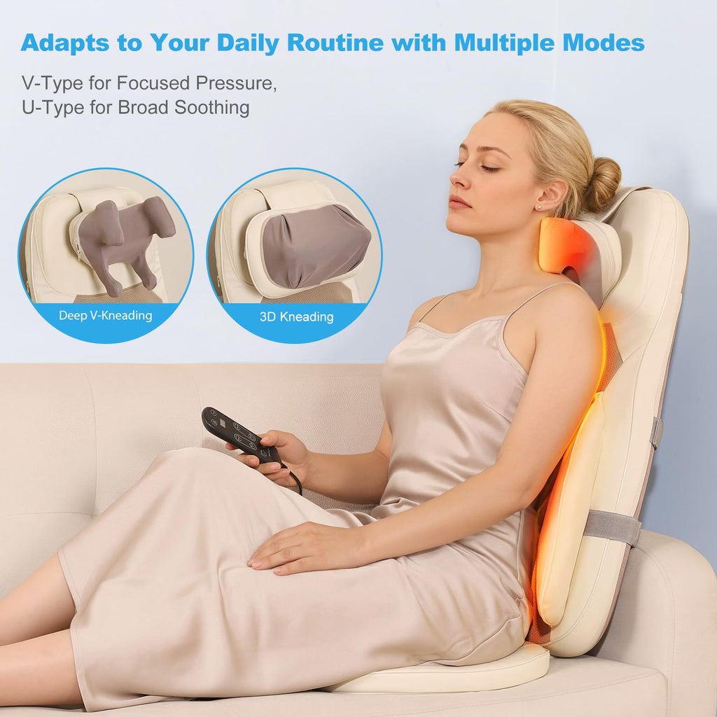 Eagye Shiatsu Neck and Back Massager with Heat - 3D Kneading & Vibration Full-Back Massage Cushion to Ease Muscle Stiffness, Adj