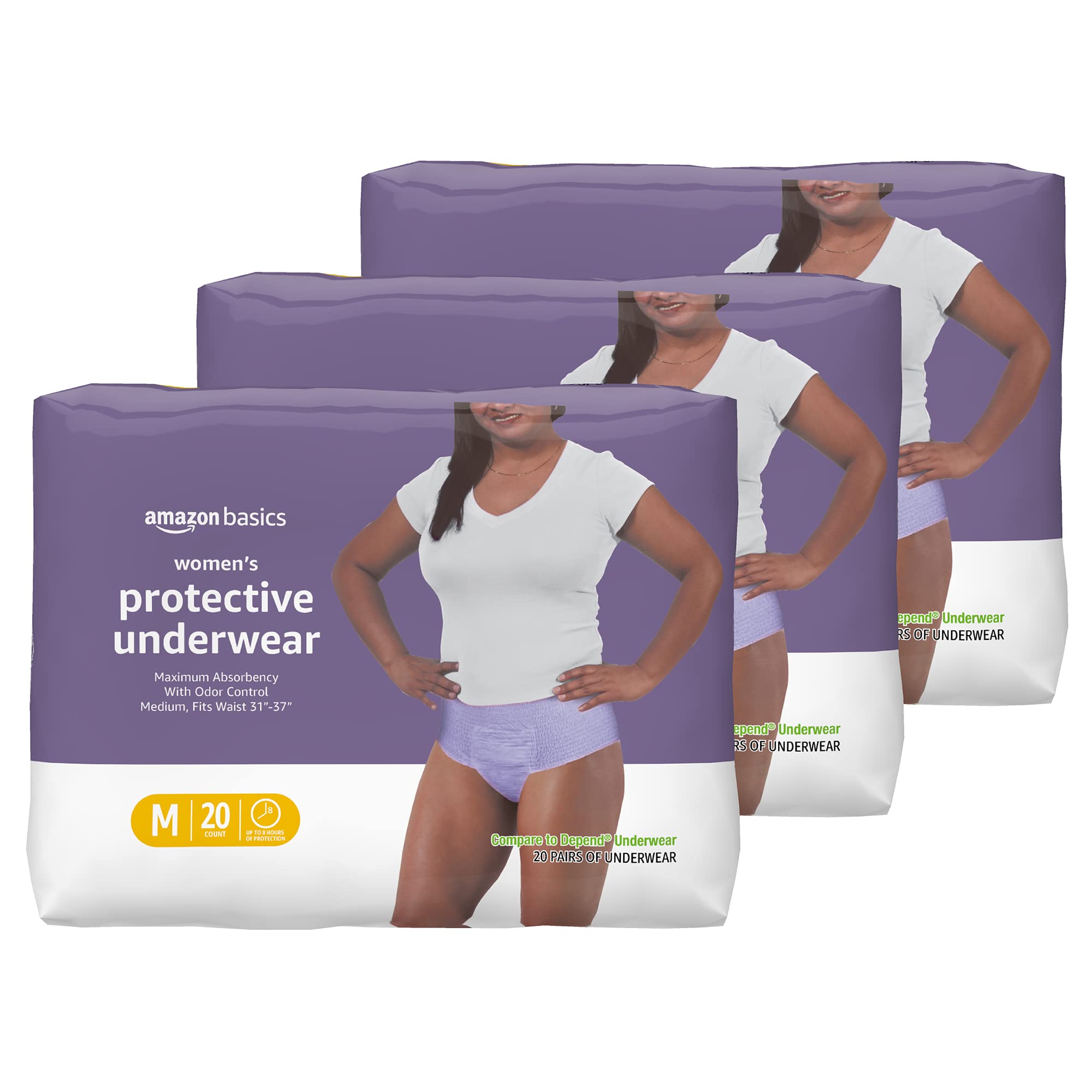 Amazon Basics Incontinence Underwear for Women, Protective, Disposable, Postpartum, Maximum Absorbency, Medium, Lavender, 60 Cou