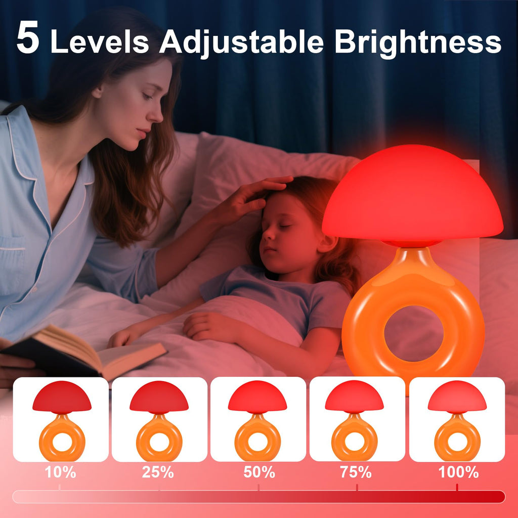 LemSen Mushroom Red Light Night Light for Sleep, 670nm Wavelength Faster Deeper Sleep - 4 Color and 5 Brightness, Remote Control