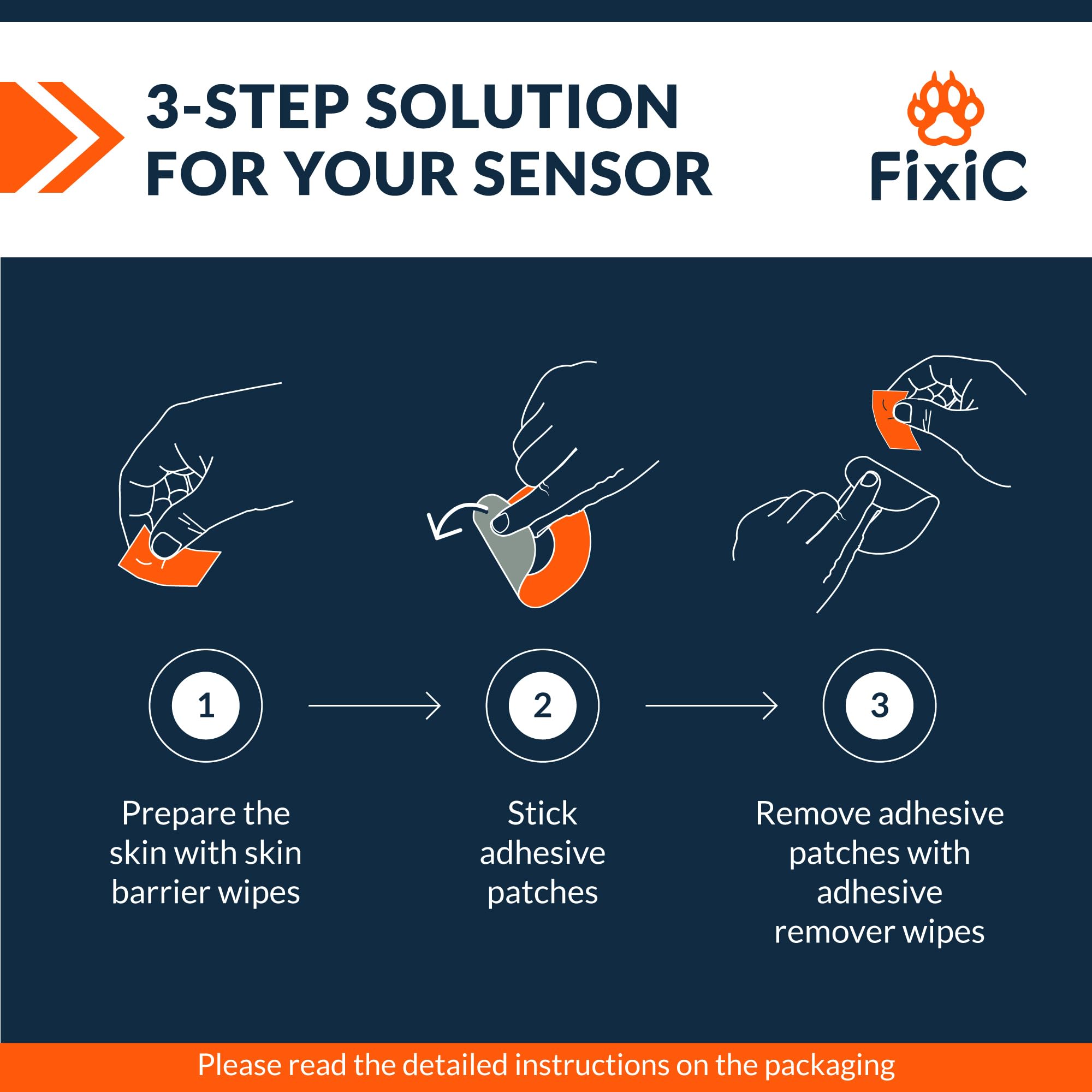 Fixic Trio-Care Bundle 75 PCS - 25 G7 Adhesive Patches, 25 Skin Barrier Wipes, 25 Adhesive Remover Wipes - an Ultimate Solution