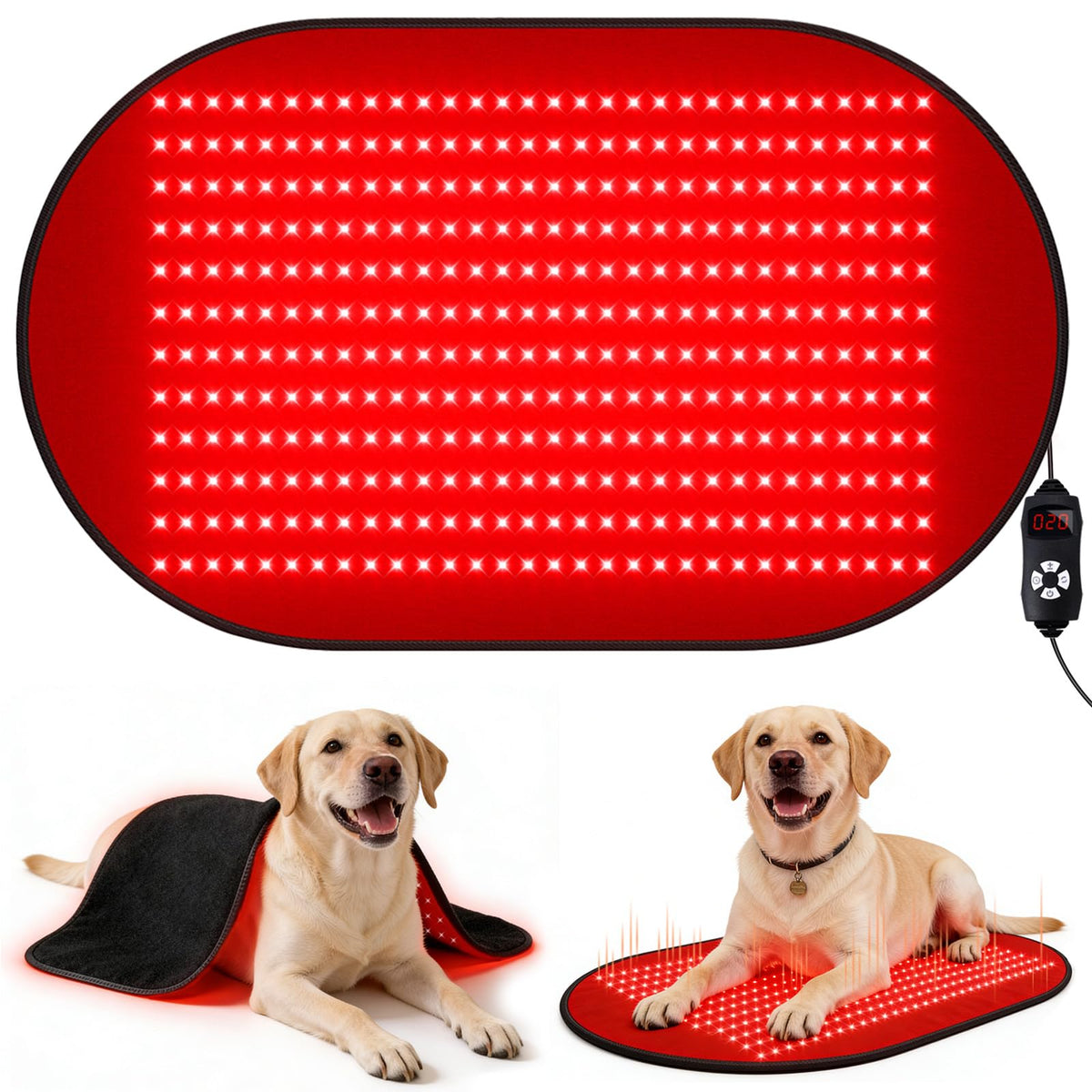 Red Light Therapy Mat for Dogs, 23.6 x 39.4 Inches Pet Light Therapy Mat, 360 LED Beads, 660nm & 880nm Light, Timer and Controll