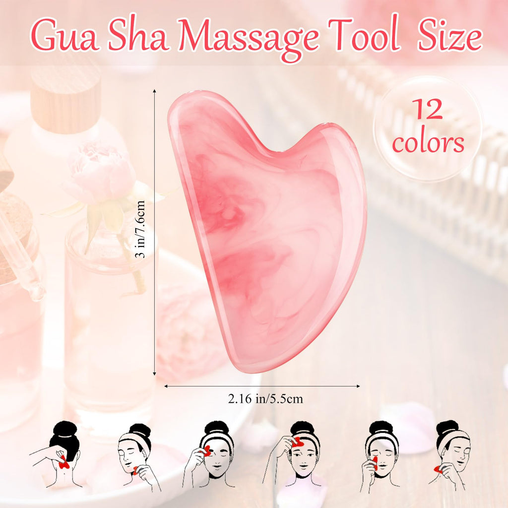 Sherr 12 Pcs Gua Sha Facial Tools Resin Heart Shaped Massage Guasha Tool for Face Guasha Board for Face Body Skin Massage Spa Ac