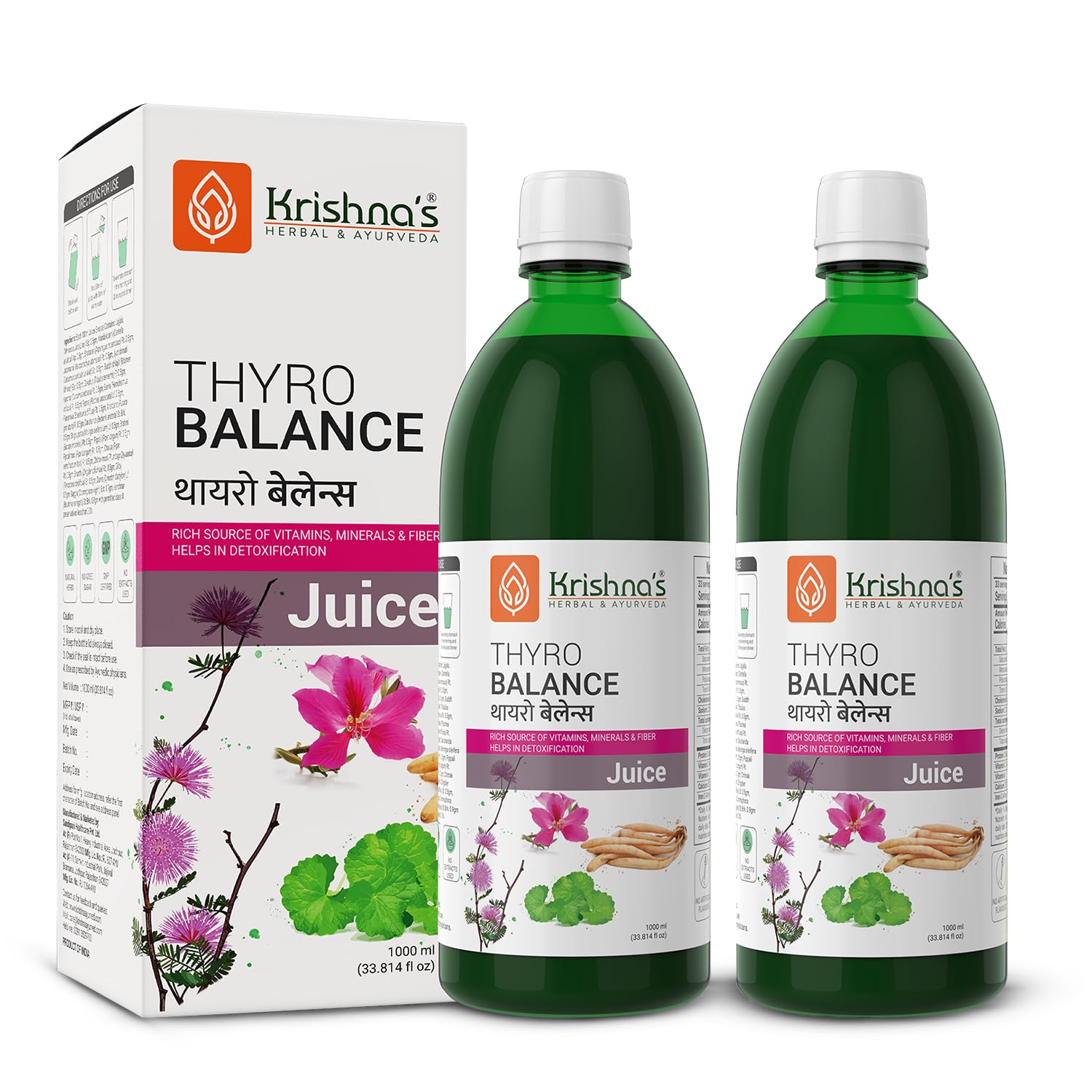 KrishnaS Herbal & Ayurveda Thyro Balance Juice  1000 Ml| Blend Of Natural Ayurvedic Formulation With Kanchnar Gugglu  Sugar F