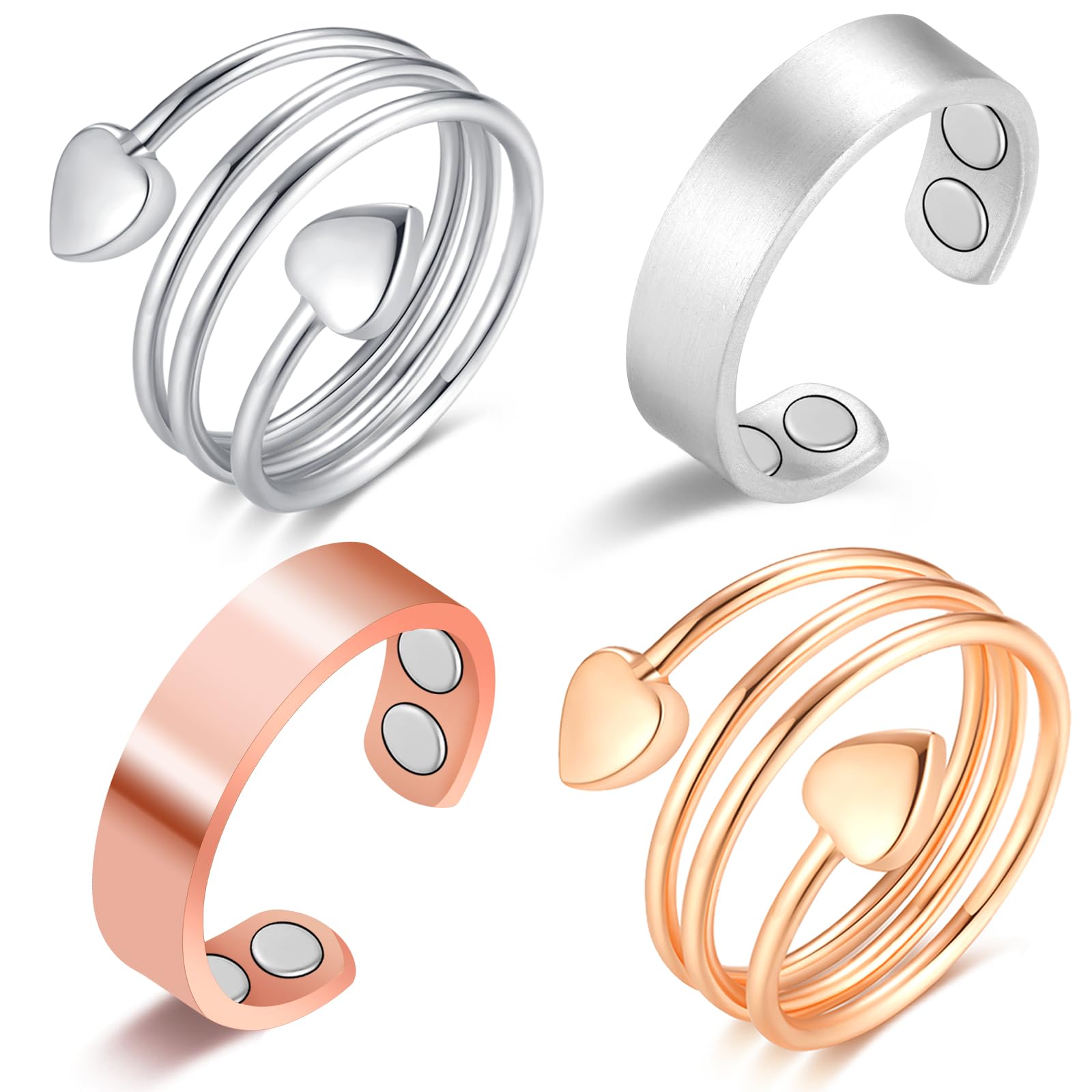 Vicmag Copper Magnetic Ring for Women, Magnetic Rings Ladies Fingers Thumb 100% Solid Pure Copper Jewelry Gift Adjustable(4PCS G